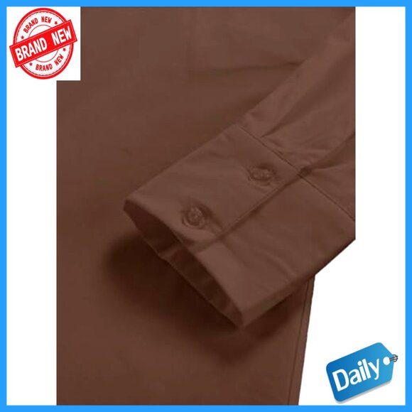 Casual Shirt Dress Collar V Neck Button Down Loose Long Sleeve Mini Dress - Picture 5 of 7